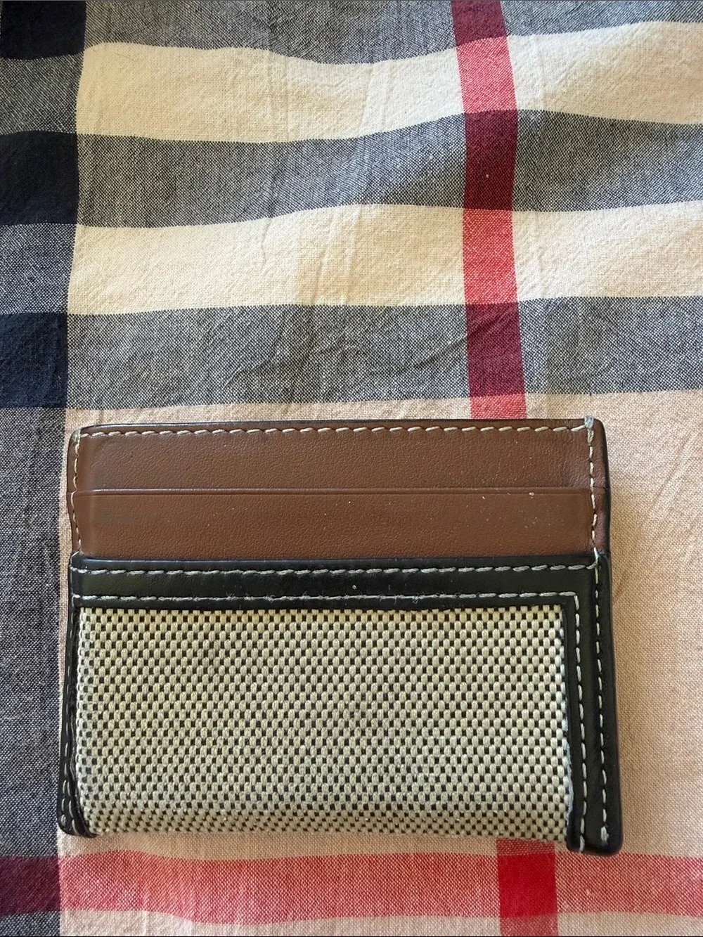 Burberry Brown Leather & Black Trim Canvas Card Holder